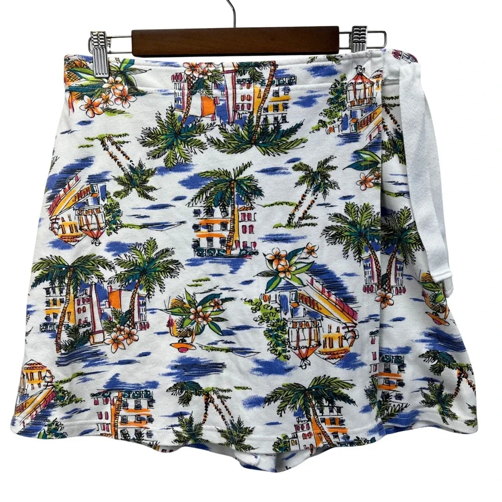 White Stag‎ Skort Women Large Vintage Y2K Tropical Palm Tree Wrap Skirt Short